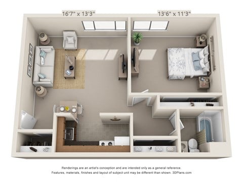 Floor plan for 1 bed, 1 bath, 549 sqft